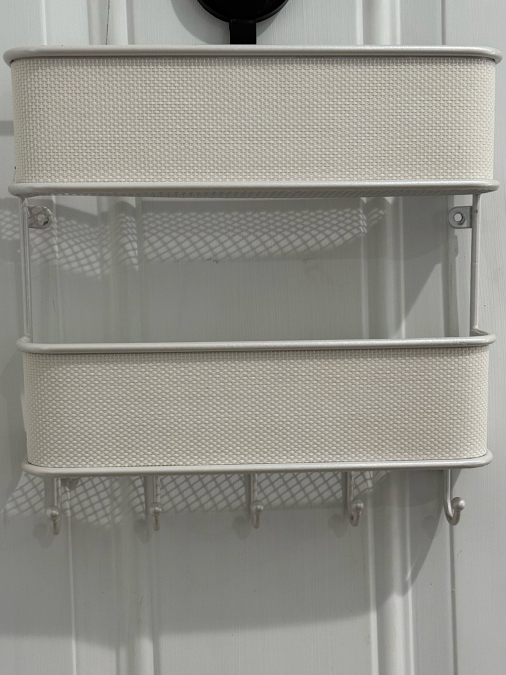 mDesign 2-Tier Wall Mounted Mail Holder Organizer White Hooks - Picture 10 of 13